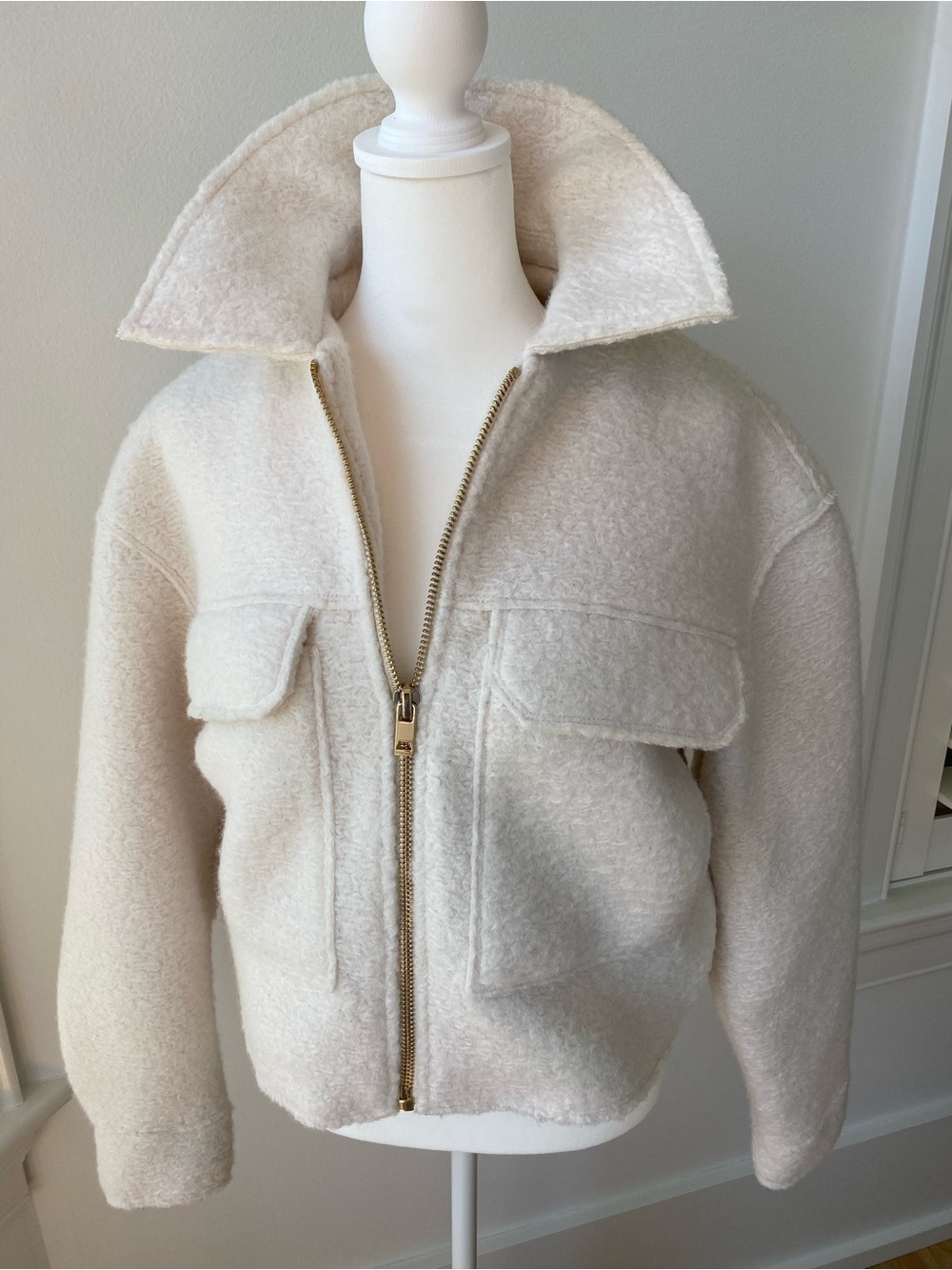 Zara Cream Zip-Front Teddy Jacket